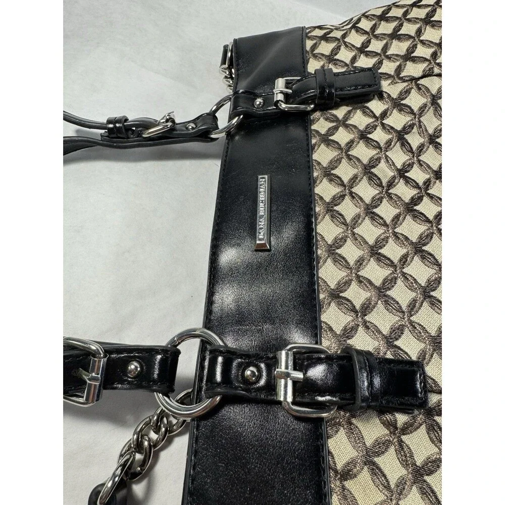 Dana Buchman Monogram Shoulder Bag Black Leather Trim Red Lining Purse